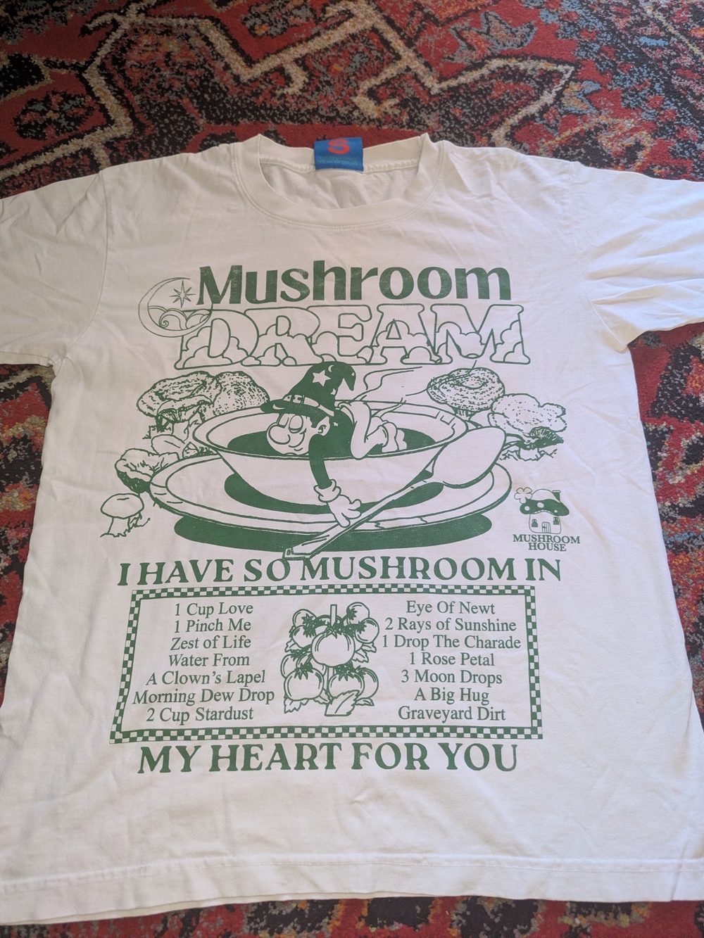 Mushroom Dream Graphic Tee - White with Green Print